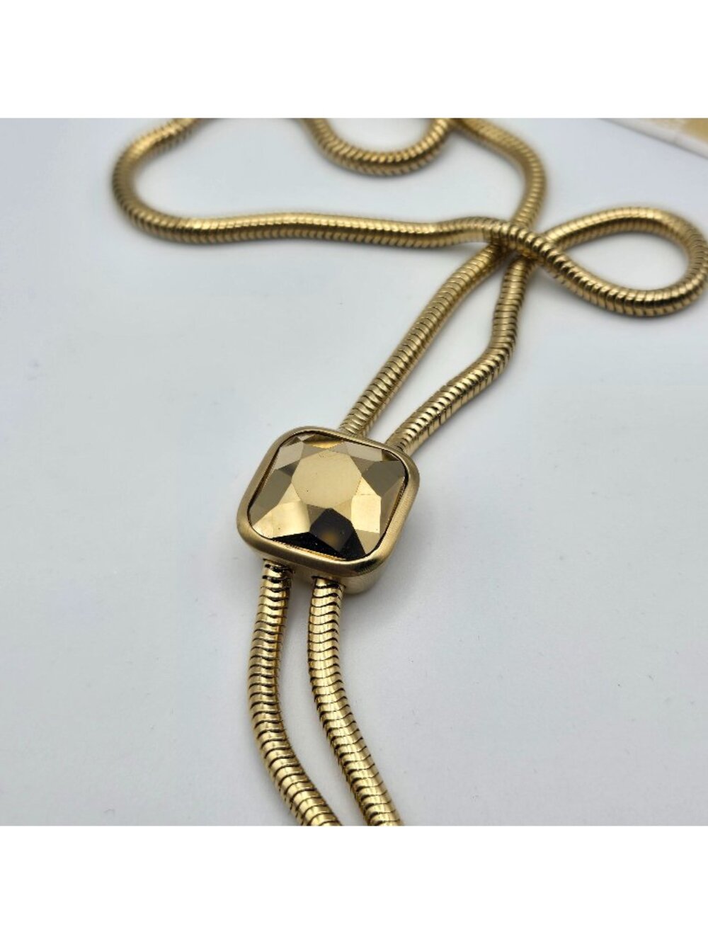 New Michael Kors Urban Rush Gold-Tone Snake Chain Lariat Necklace Square Pendant